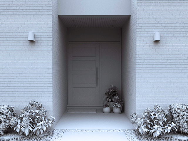 Front entry rendering, unlit clay pass